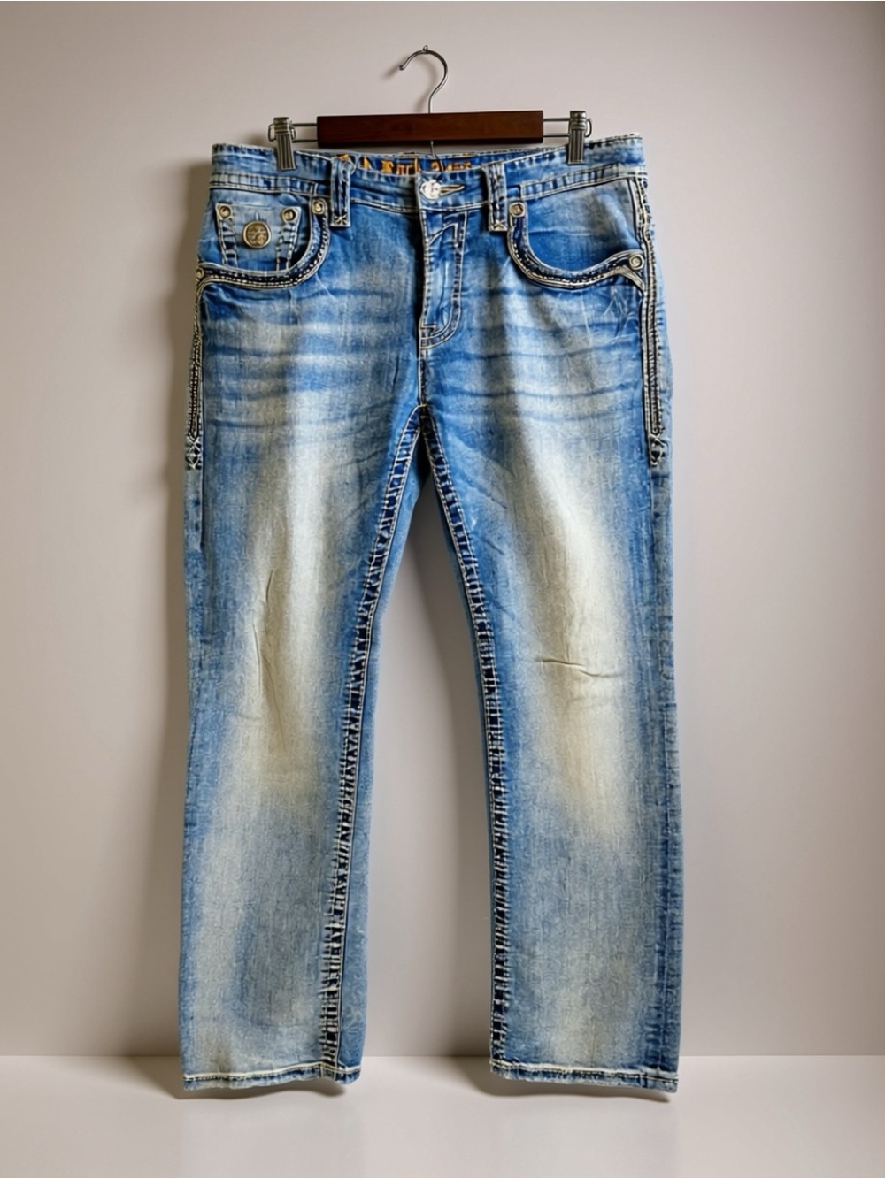 Rock Revival Brand - Light Wash Blue Jeans - Straight Leg - Women’s 34 - Picture 1 of 13